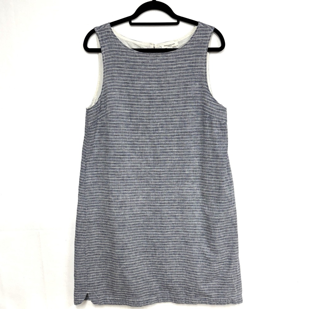 Beach Lunch Lounge Sleeveless Linen/Cotton Dress, Size Large, Blue White Stripes